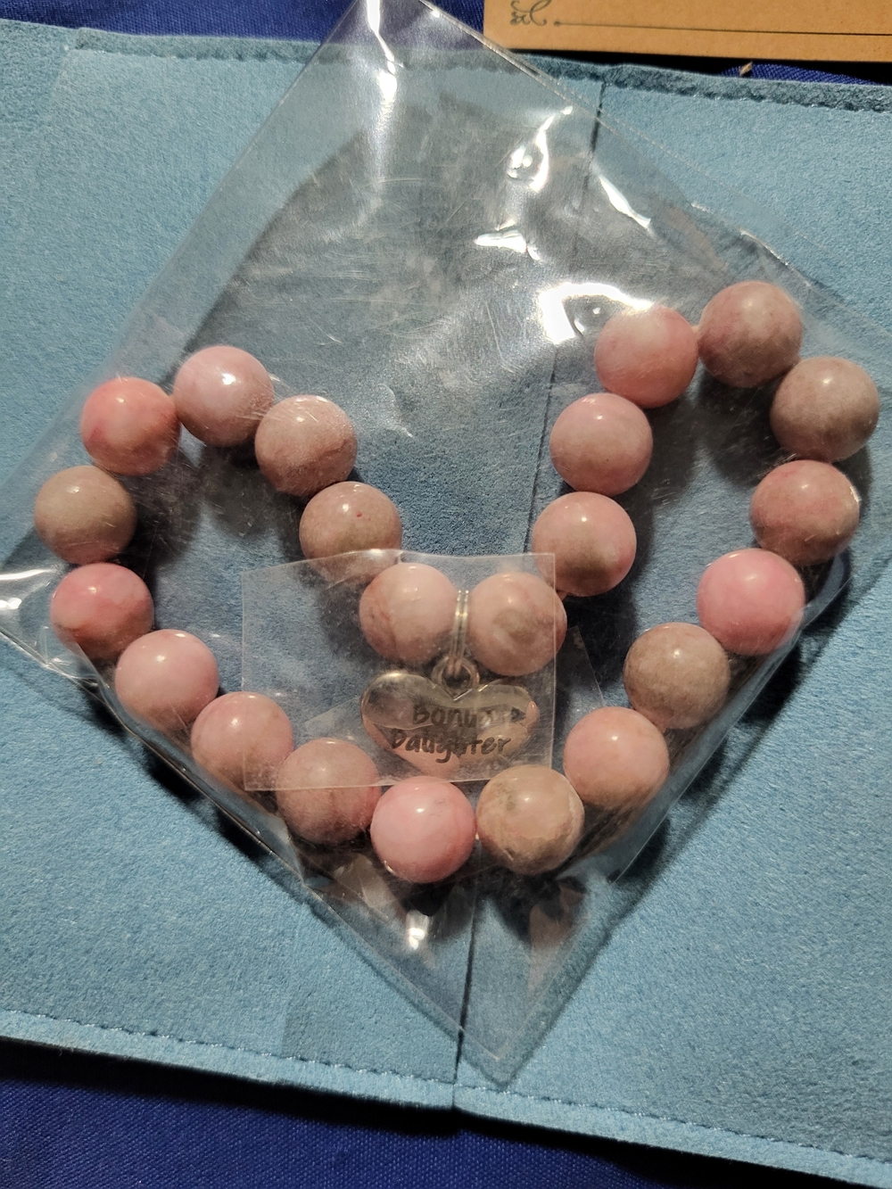 Pink Beaded Bracelet with Heart Charm - Daughter